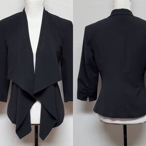 Vintage Retro 90s/Y2K Kenneth Cole Black Ruched Sleeve Draped Open Front Blazer